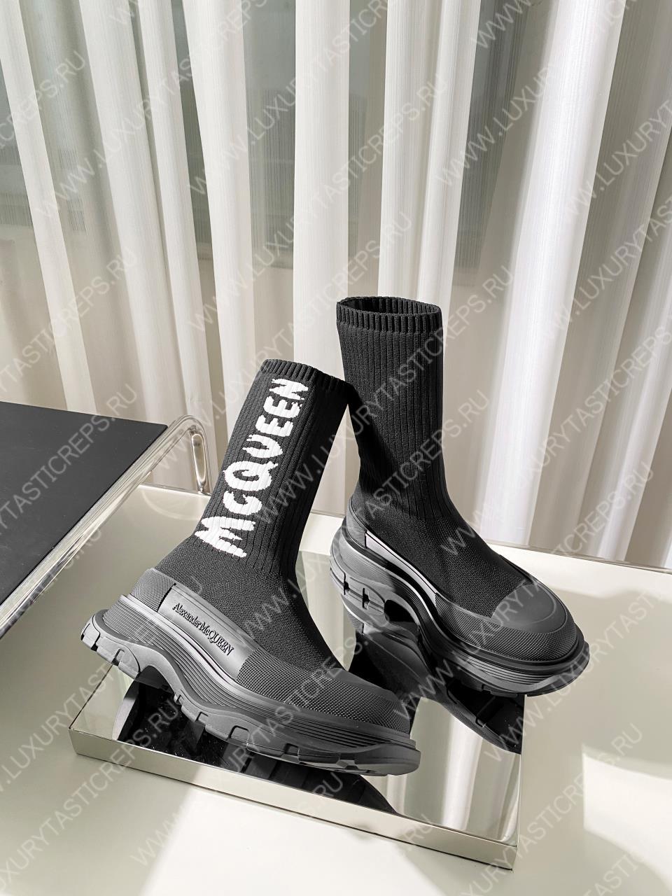 ALEXANDER MCQUEEN GRAFFITI KNIT TREAD SLICK BOOT BLACK 705671W4TV19787