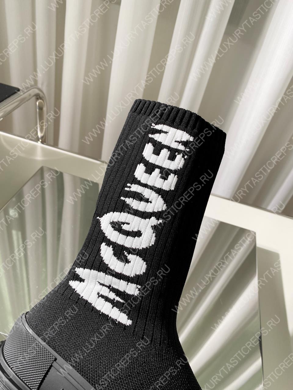 ALEXANDER MCQUEEN GRAFFITI KNIT TREAD SLICK BOOT BLACK 705671W4TV19787