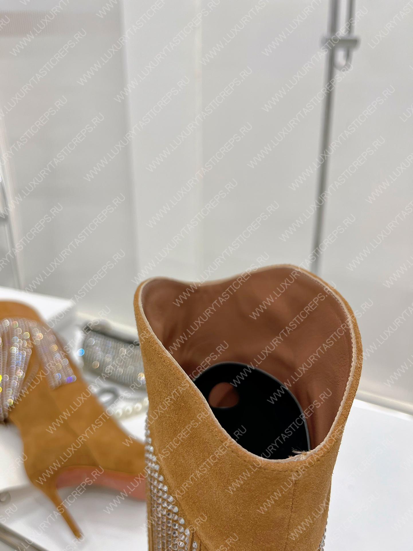 AMINA MUADDI LILY CRYSTAL-FRINGE CALF BOOTS BROWN AM5020