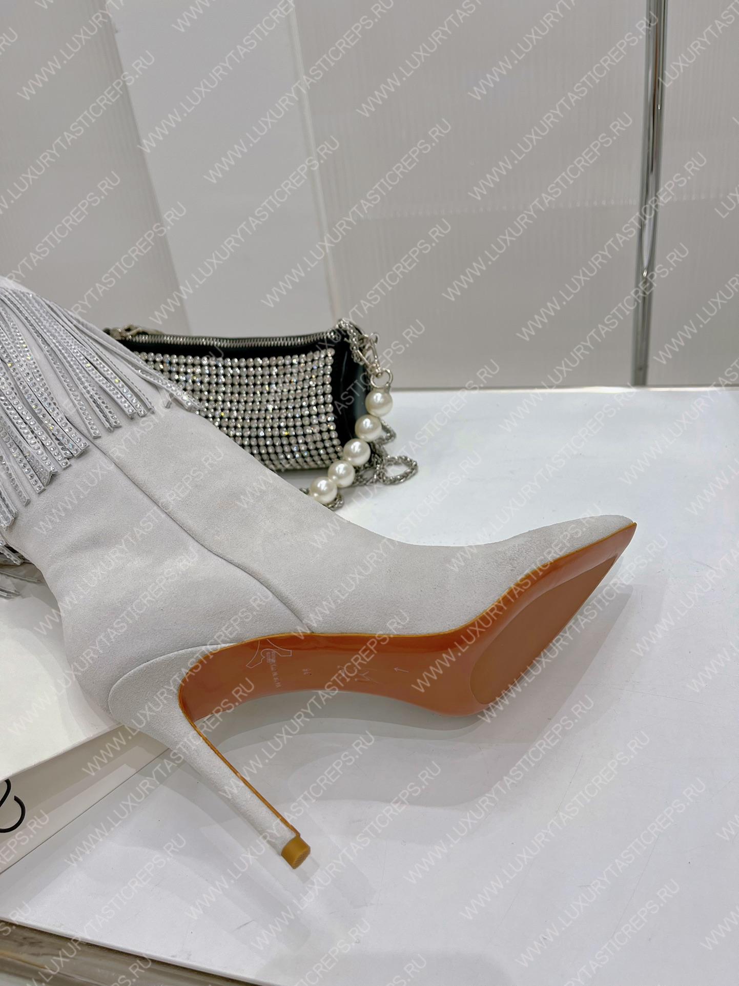 AMINA MUADDI LILY CRYSTAL-FRINGE CALF BOOTS WHITE AM5020