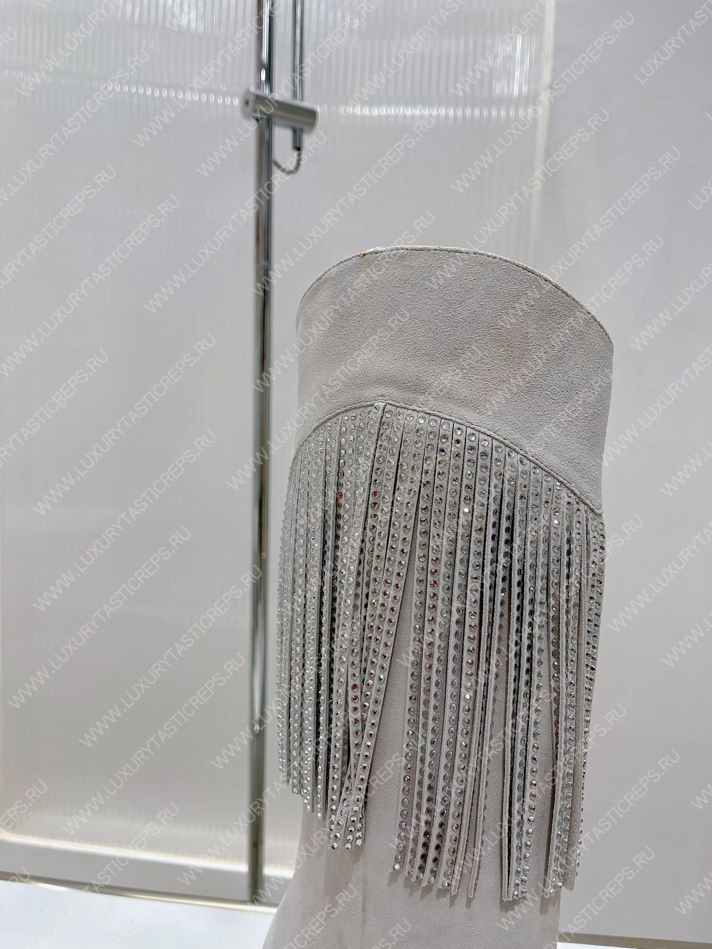 AMINA MUADDI LILY CRYSTAL-FRINGE CALF BOOTS WHITE AM5020