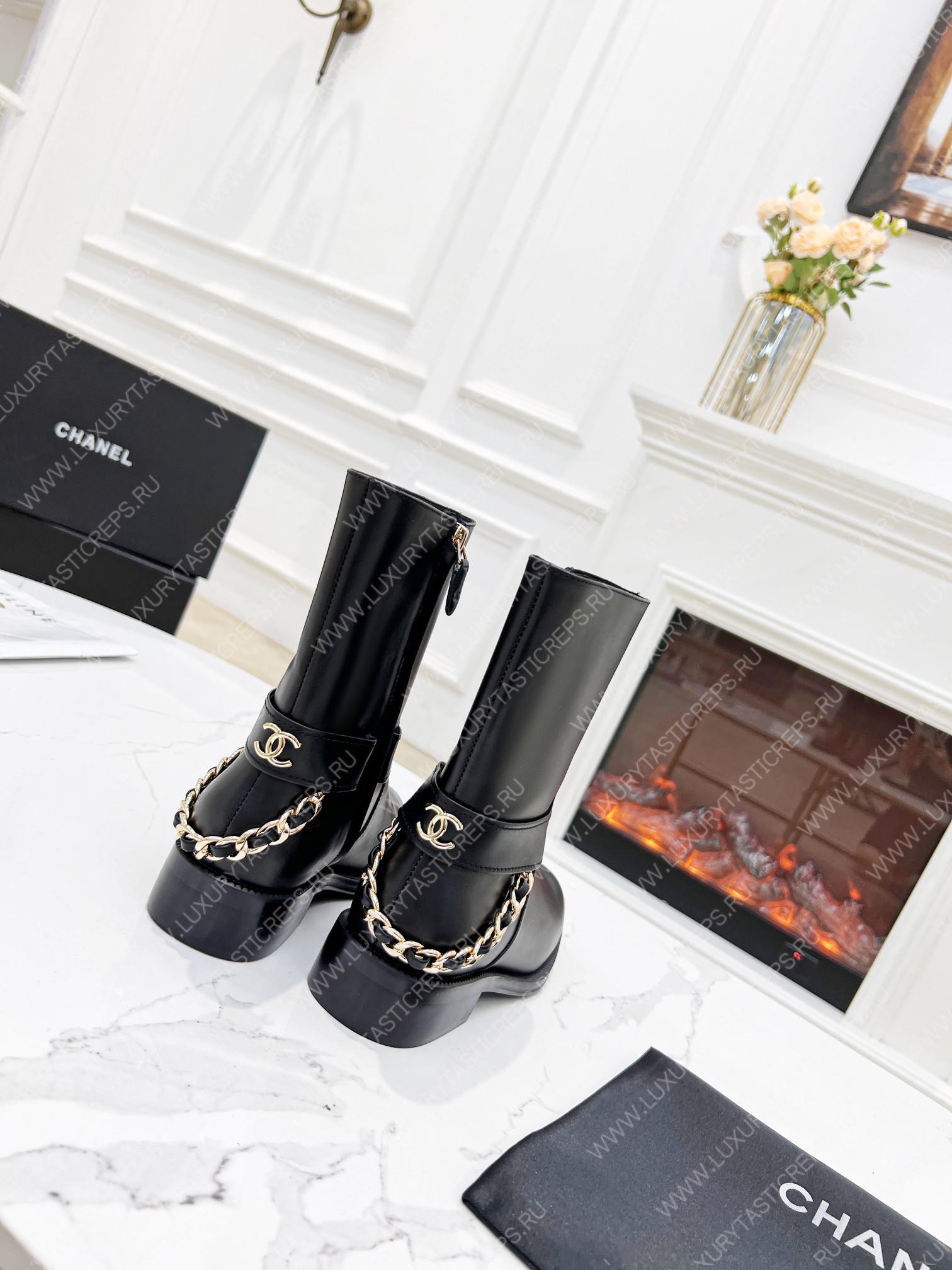 Ch*el leather ankle moto boots black cha809691