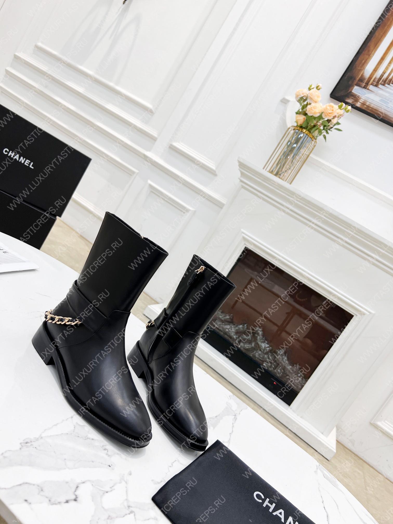 Ch*el leather ankle moto boots black cha809691