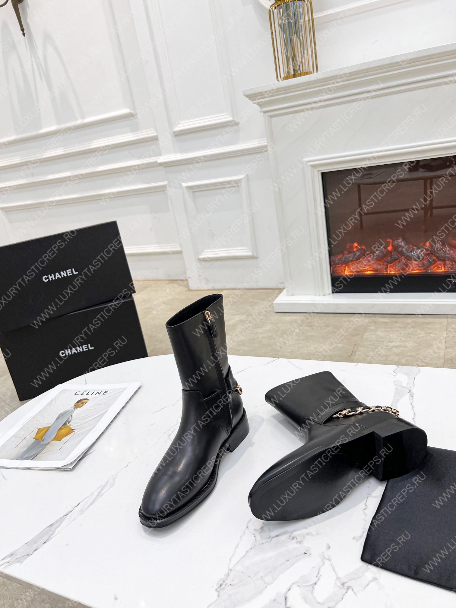 Ch*el leather ankle moto boots black cha809691