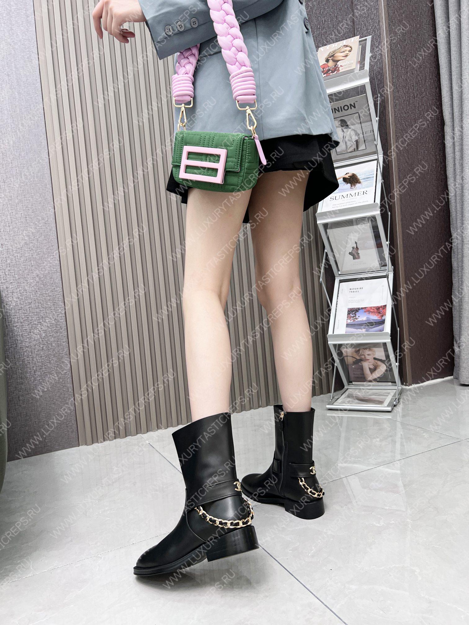 Ch*el leather ankle moto boots black cha809691