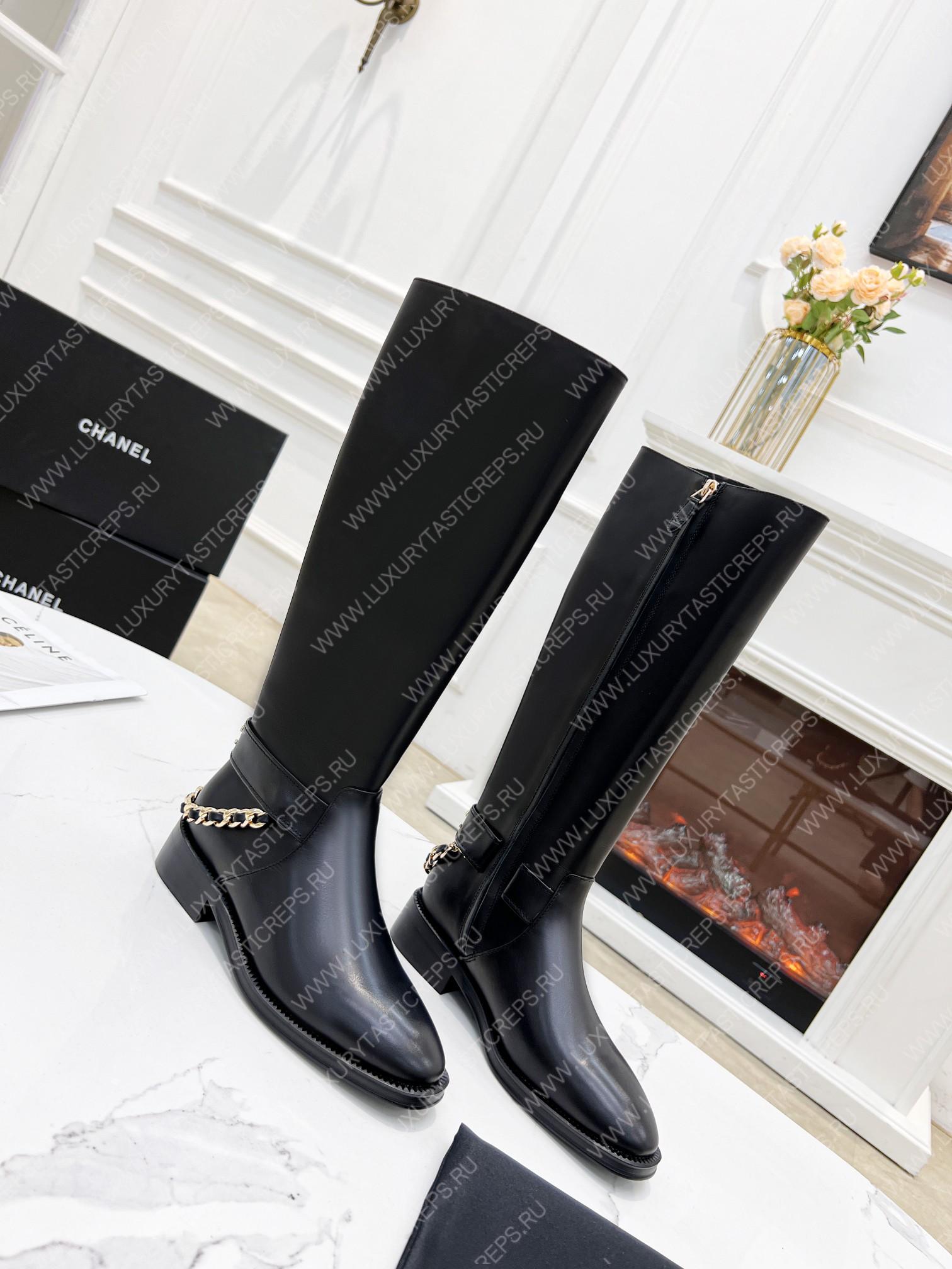 Ch*el leather high moto boots black cha809691