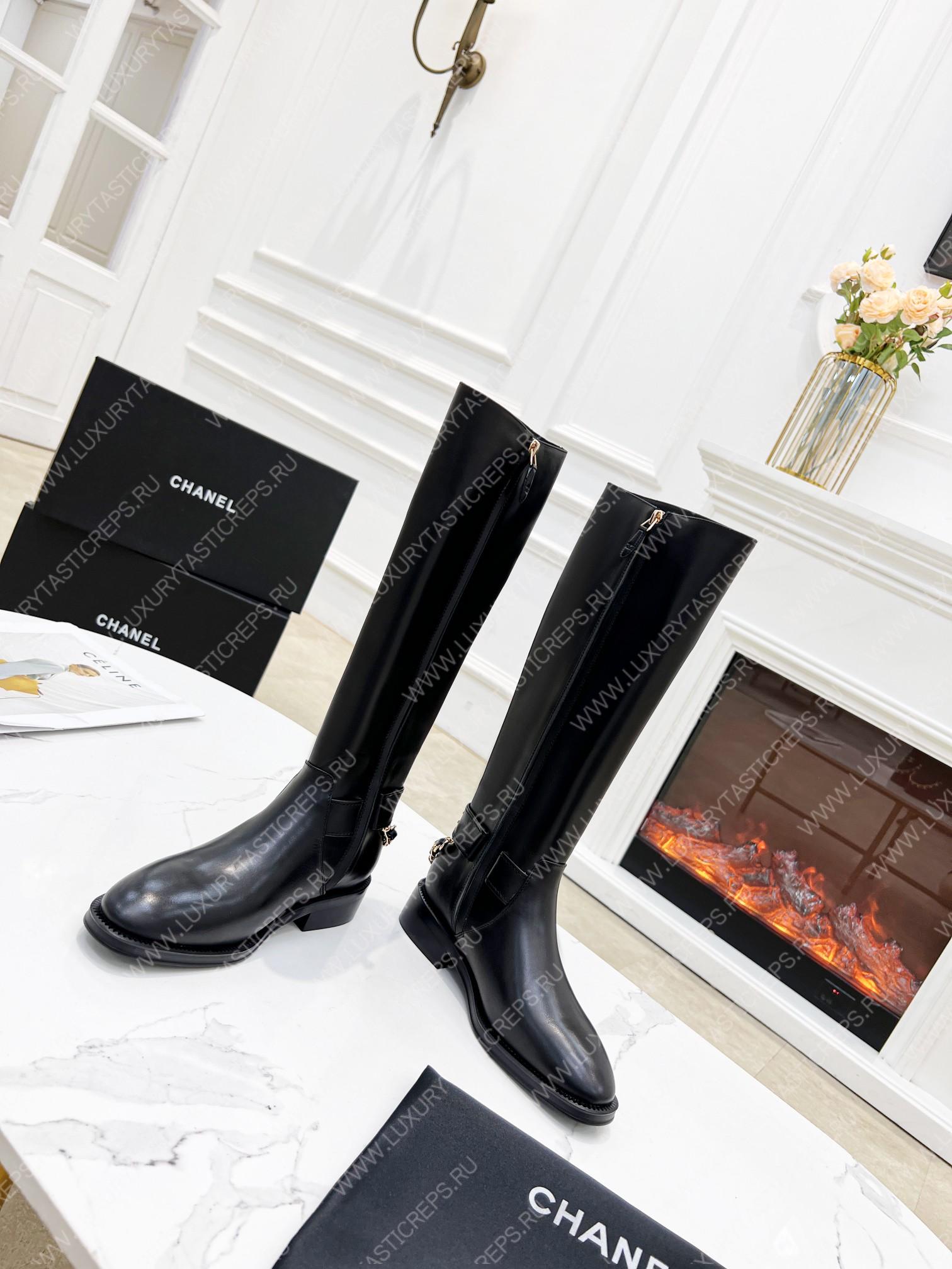 Ch*el leather high moto boots black cha809691