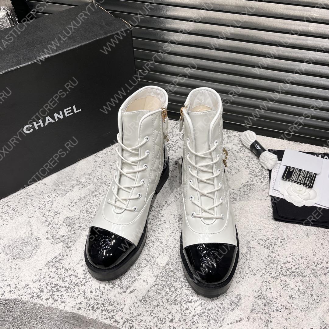 Ch*el short biker boots black and white 1082715