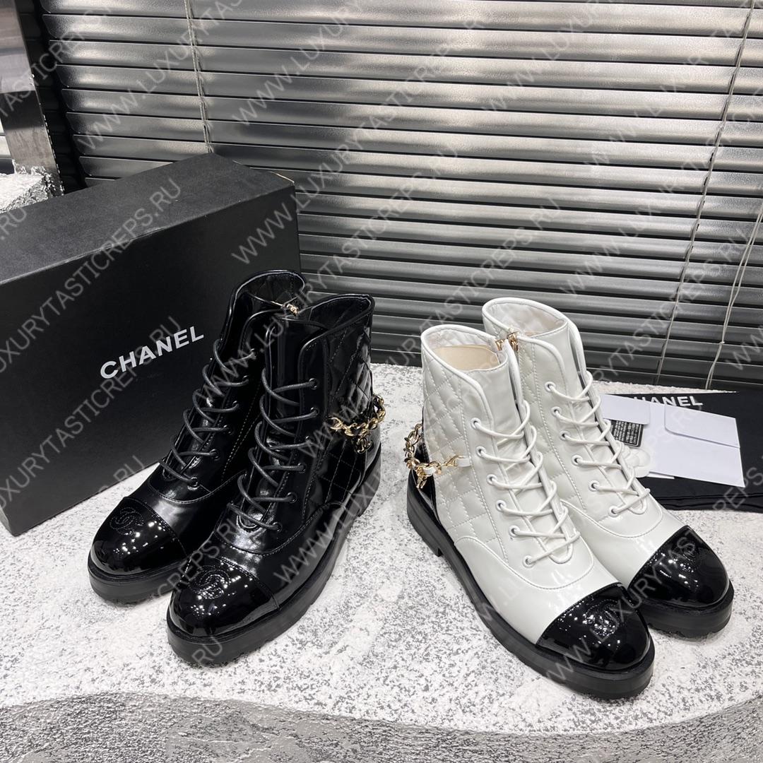 Ch*el short biker boots black and white 1082715