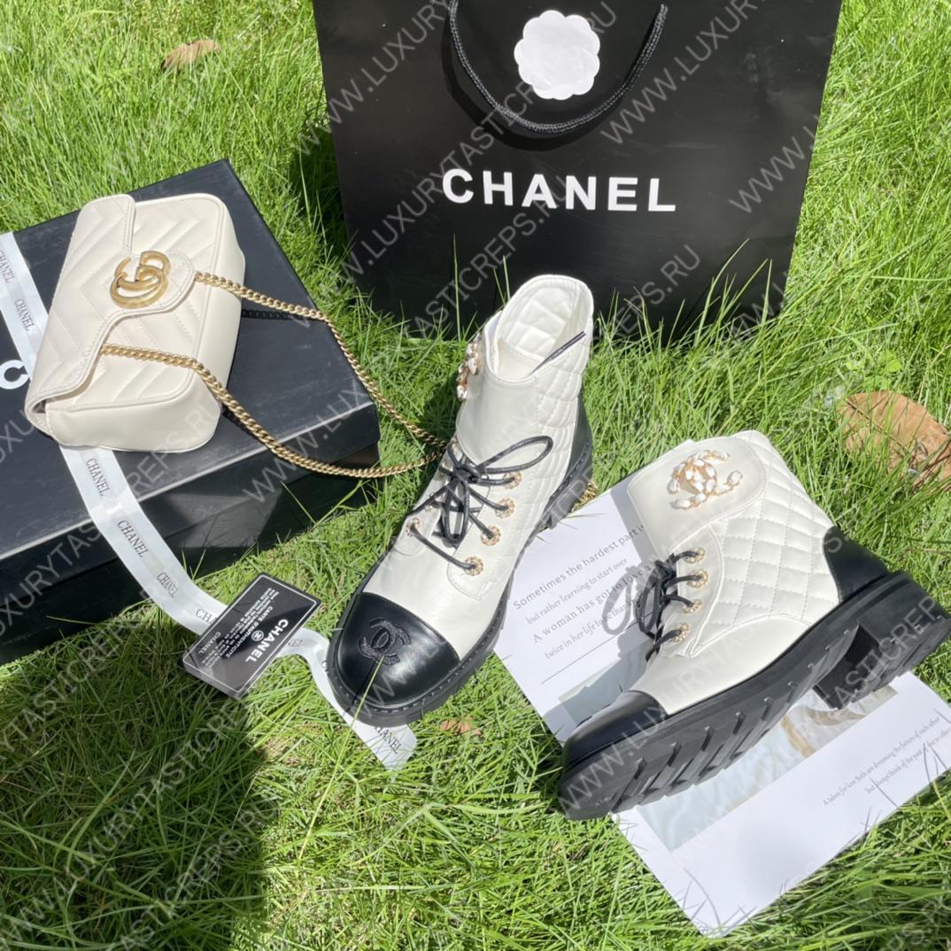 Ch*el pure love velcro ankle boots white and black g39391