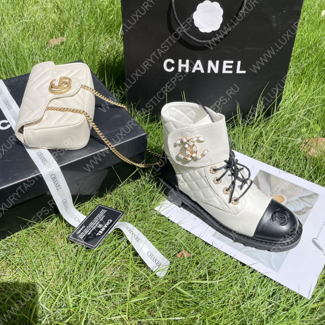 Ch*el pure love velcro ankle boots white and black g39391