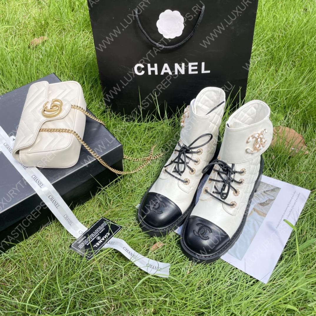 Ch*el pure love velcro ankle boots white and black g39391