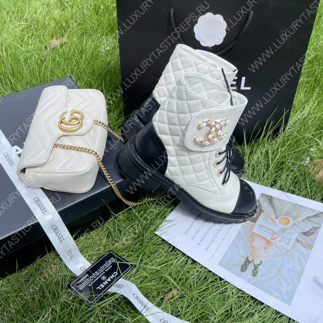 Ch*el pure love velcro ankle boots white and black g39391