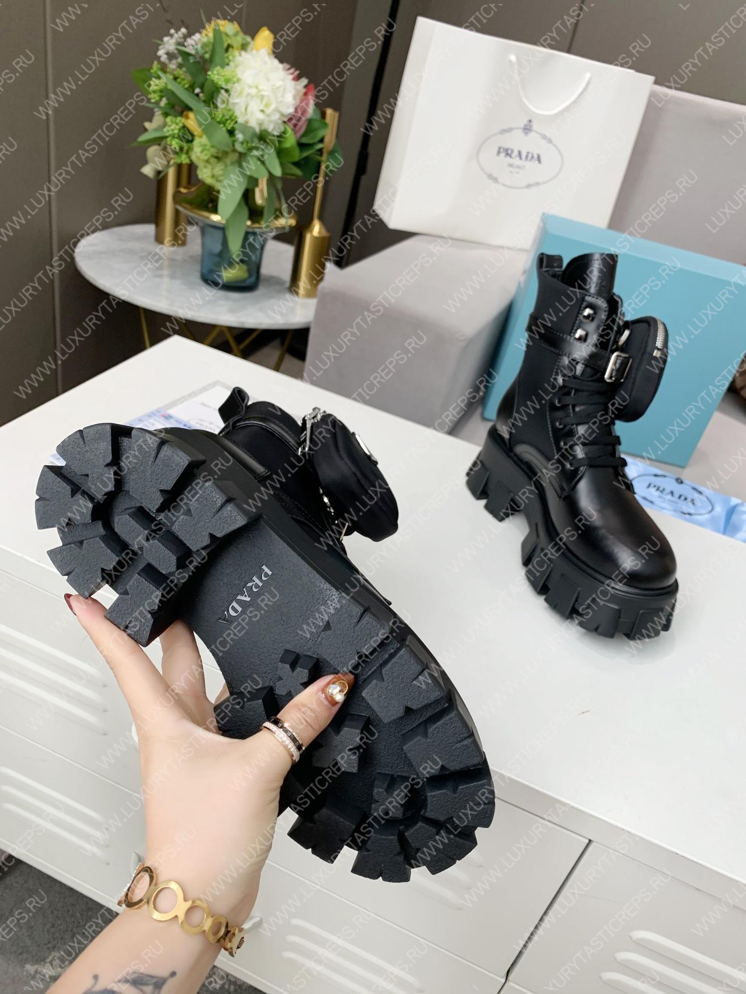 Pra*a monolith brushed leather and nylon boots with pouch black 2ue007