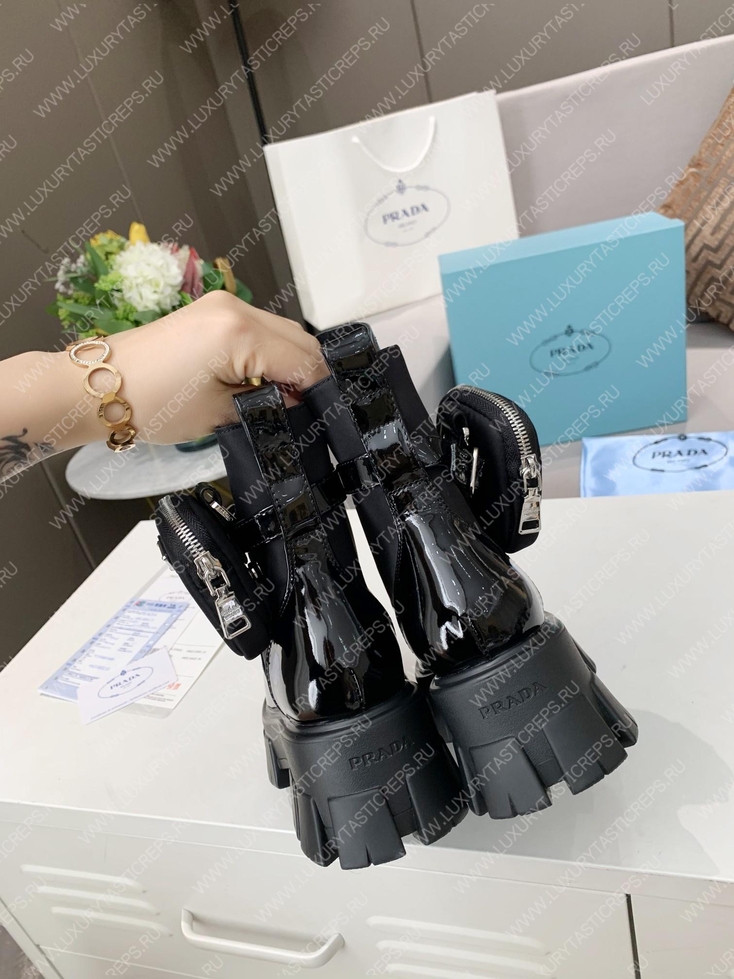 Pra*a monolith brushed faux leather boots with pouch black 2ue007