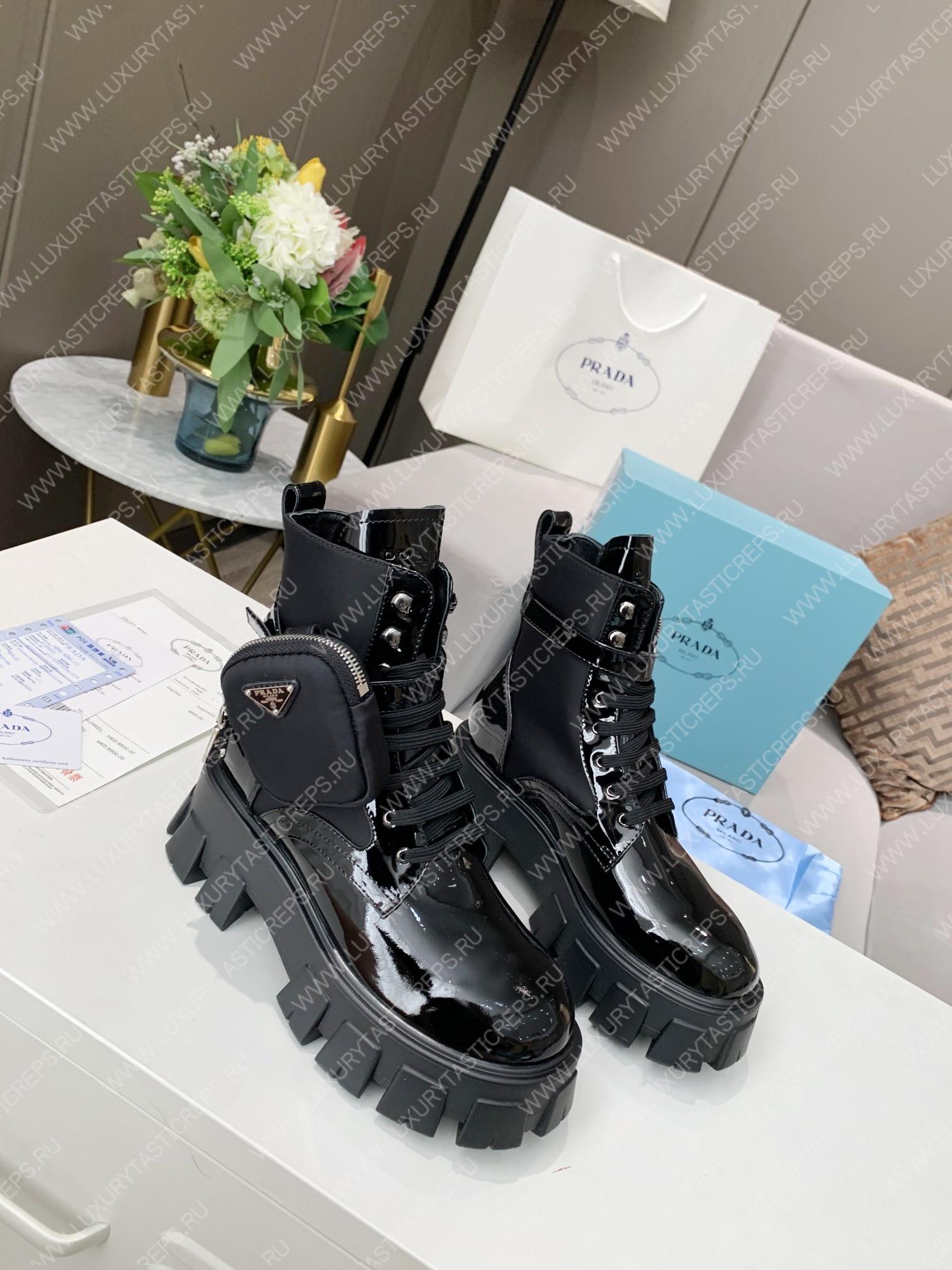 Pra*a monolith brushed faux leather boots with pouch black 2ue007