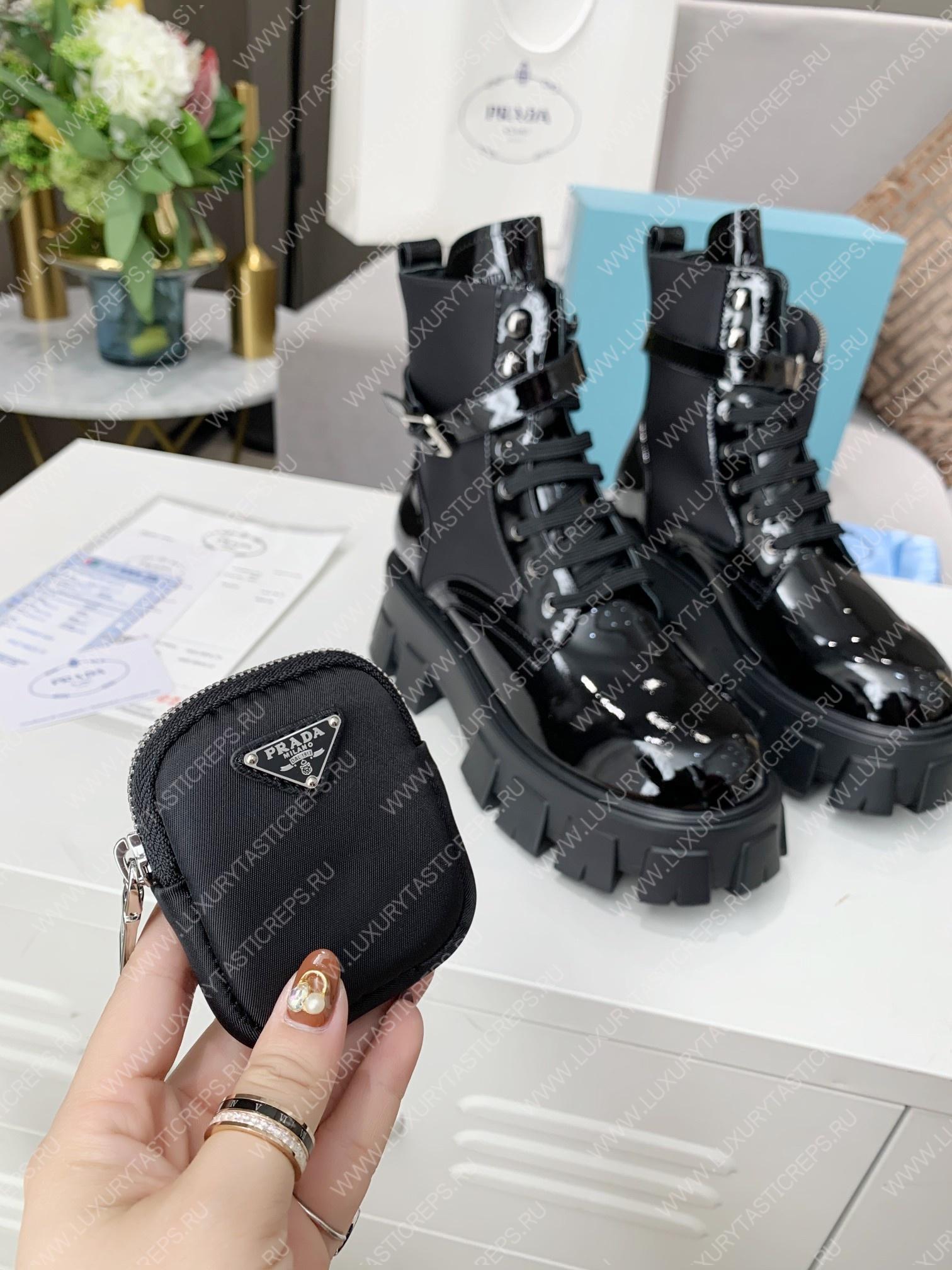 Pra*a monolith brushed faux leather boots with pouch black 2ue007