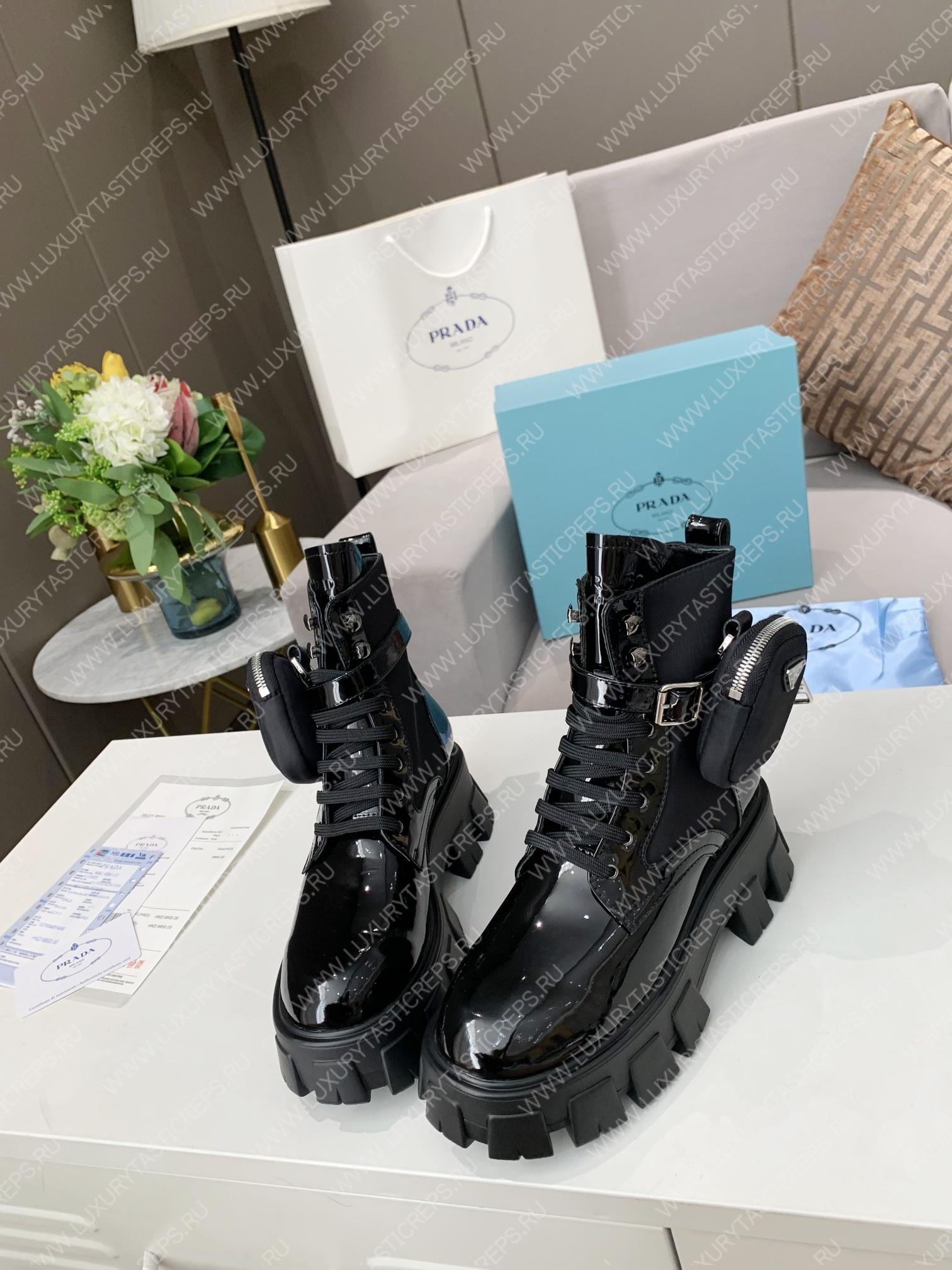 Pra*a monolith brushed faux leather boots with pouch black 2ue007