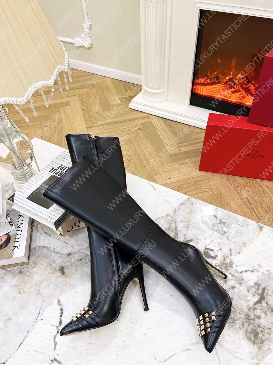 VALENTINO SHINY STUD TALL BOOTS BLACK 212807F115004