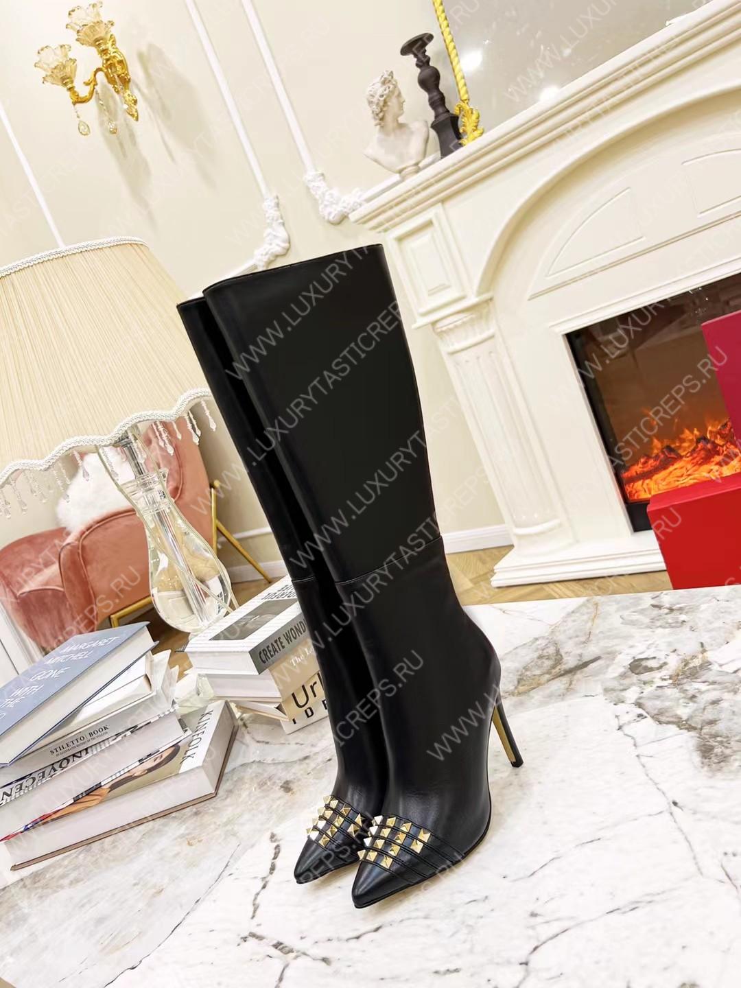 VALENTINO SHINY STUD TALL BOOTS BLACK 212807F115004