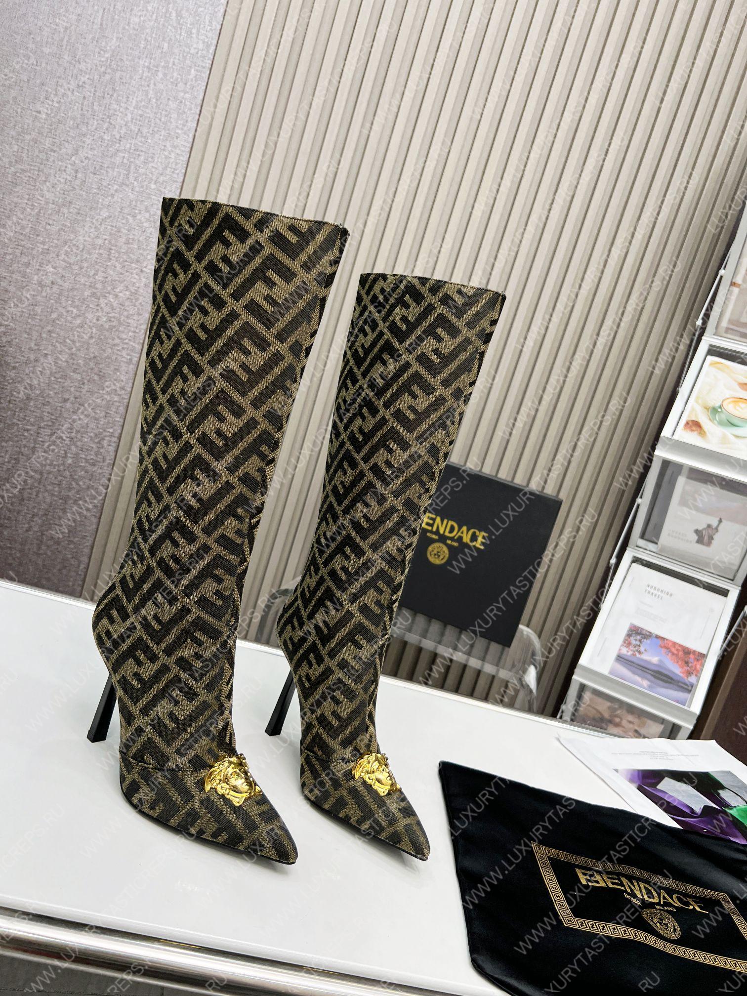 VERSACE FENDACE FF JACQUARD BOOTS GREY 1004496