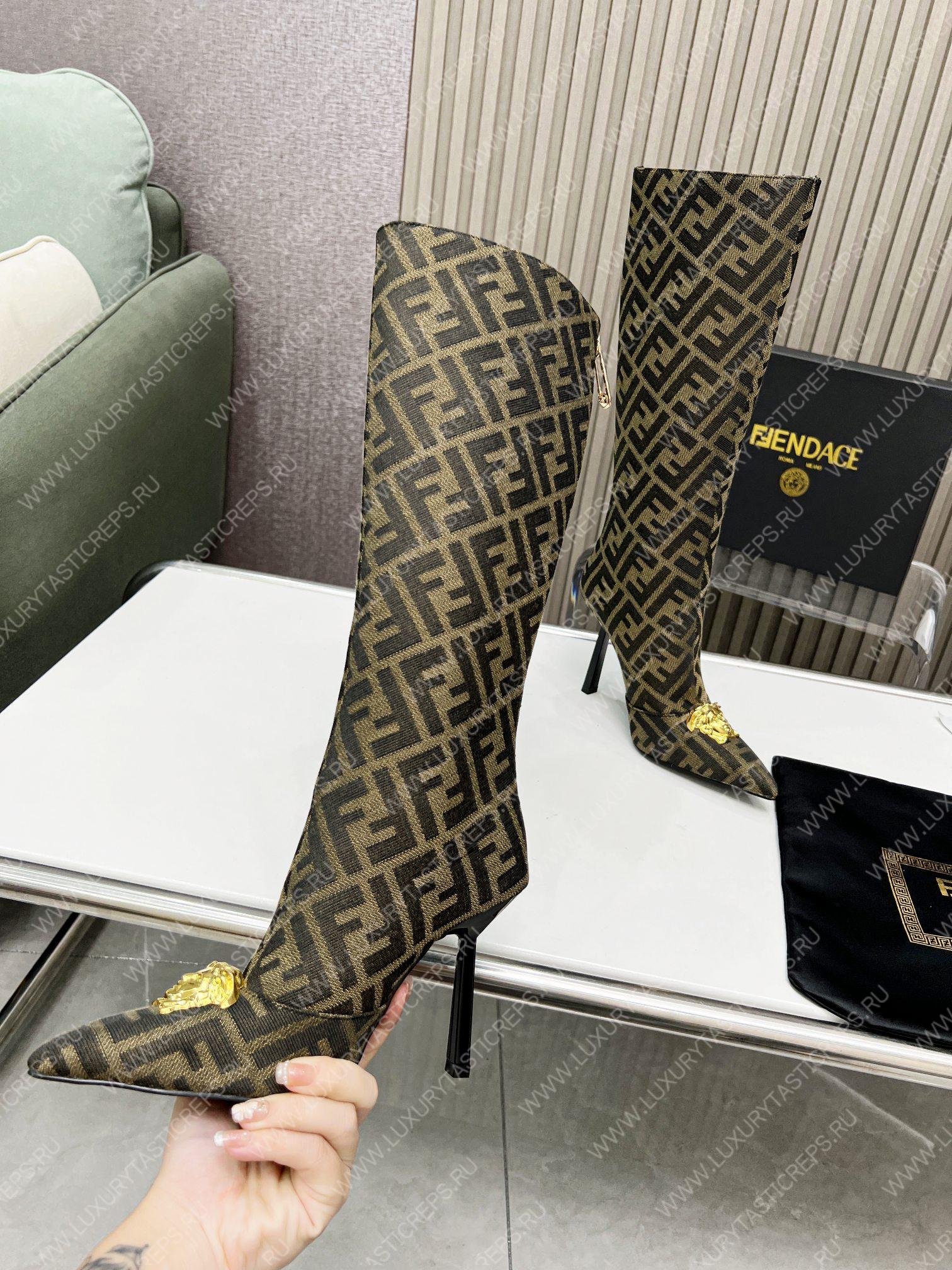 VERSACE FENDACE FF JACQUARD BOOTS GREY 1004496
