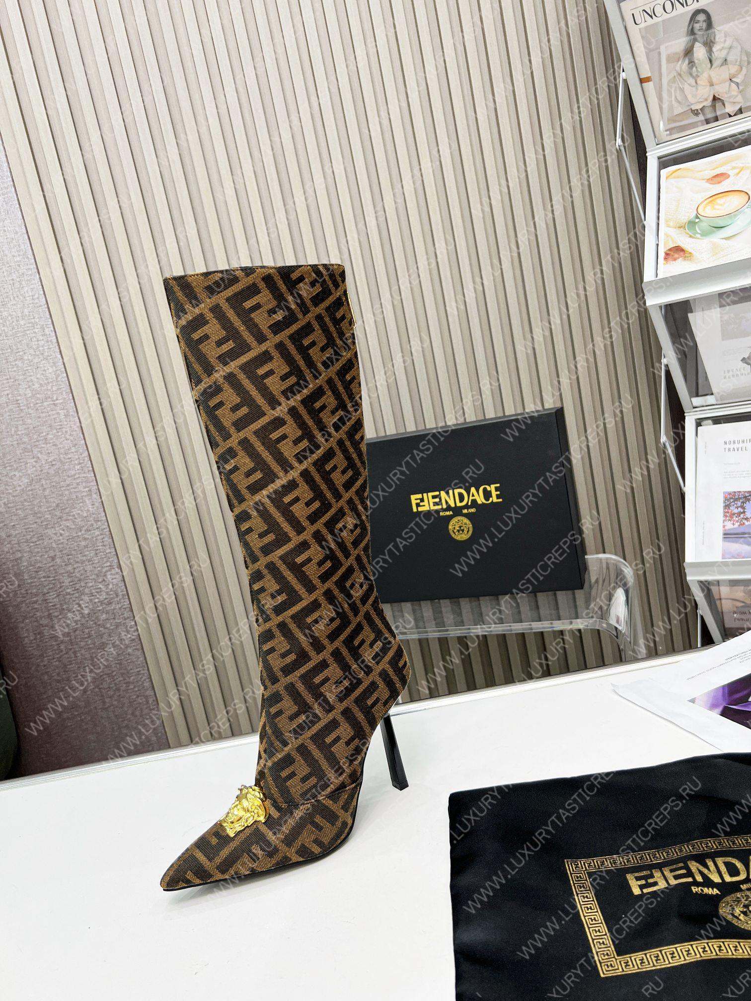 VERSACE FENDACE FF JACQUARD BOOTS BROWN 1004496