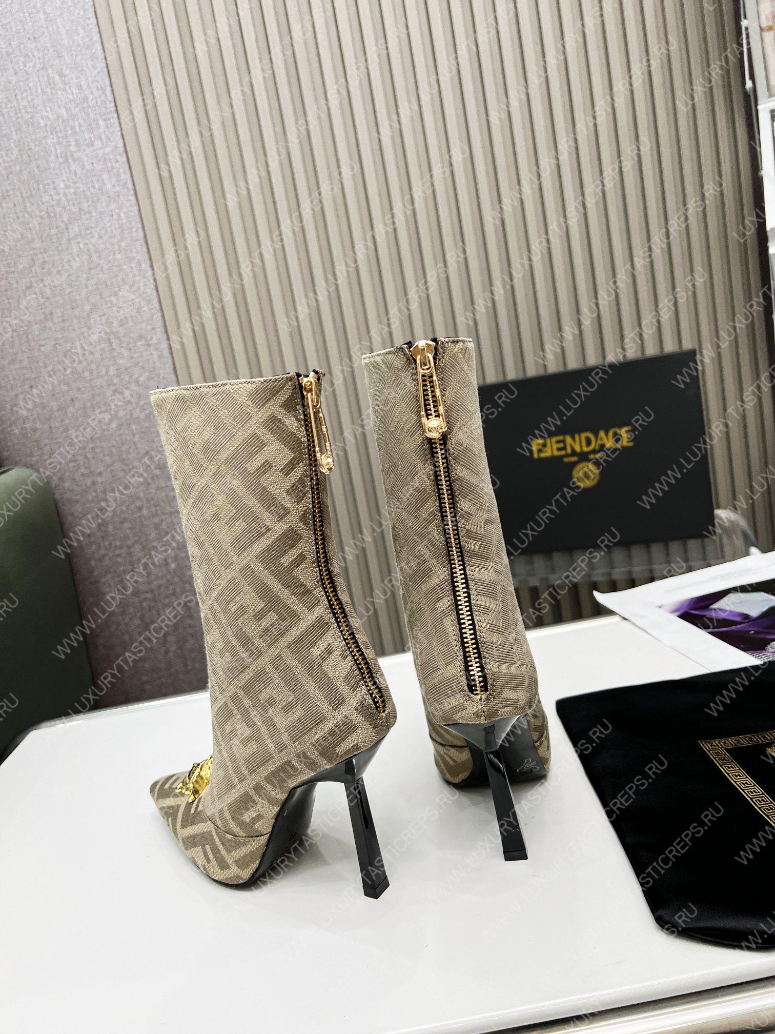 VERSACE FENDACE FF JACQUARD BOOTS DESERT BEIGE 1004496