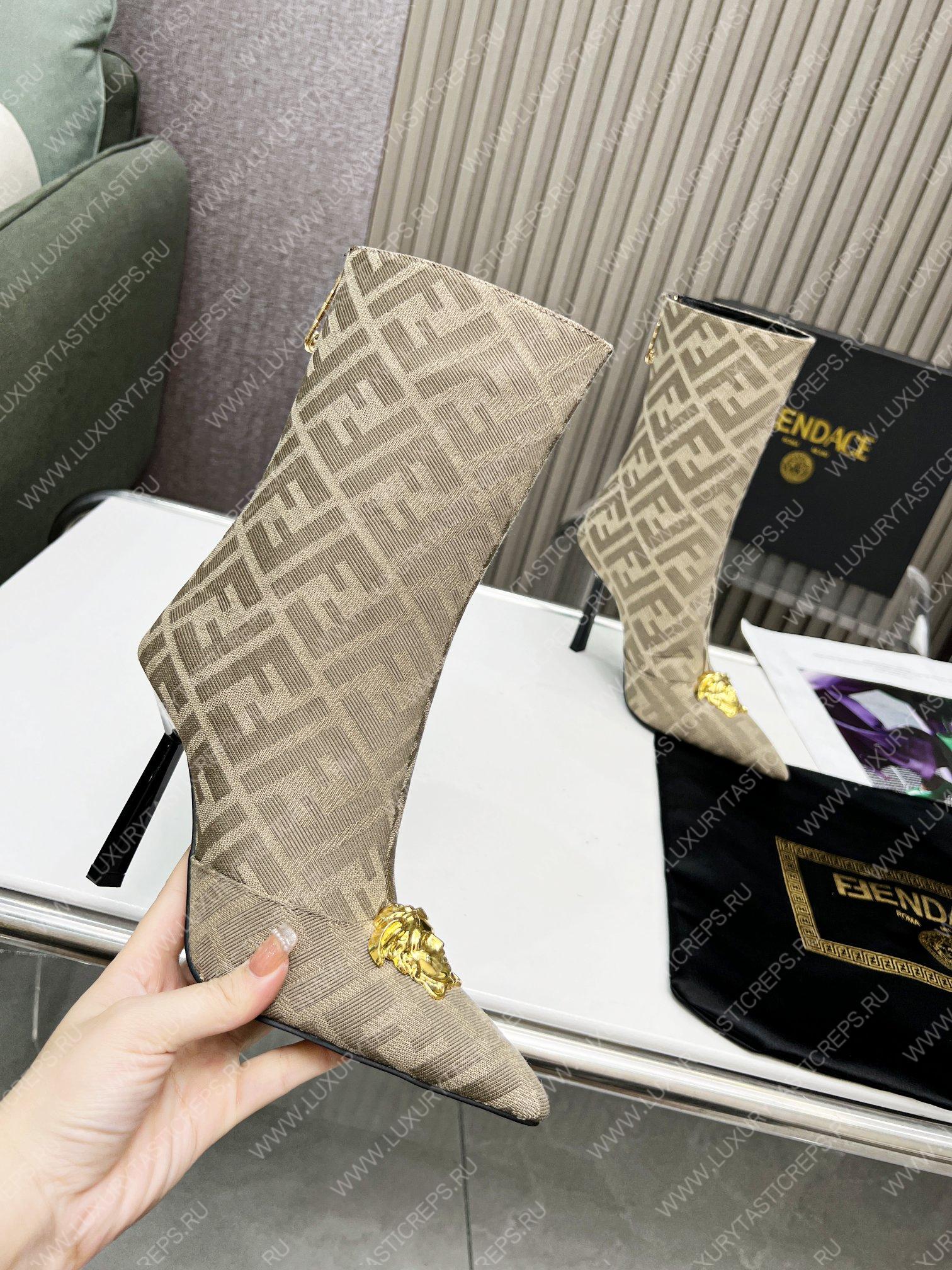 VERSACE FENDACE FF JACQUARD BOOTS DESERT BEIGE 1004496