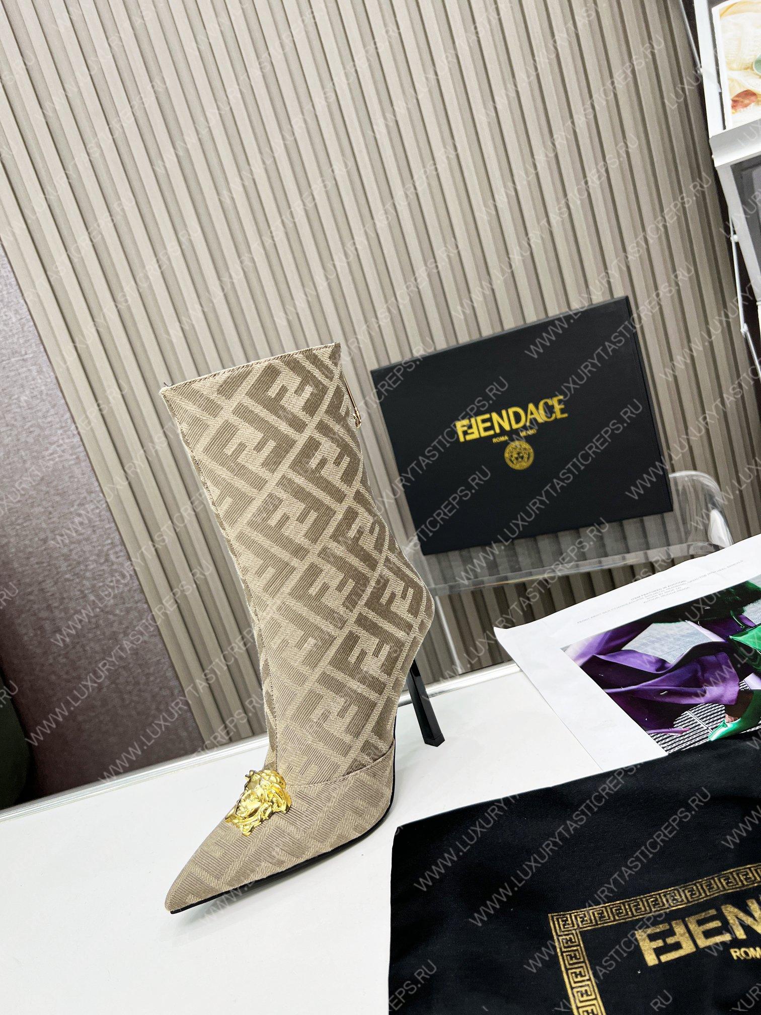 VERSACE FENDACE FF JACQUARD BOOTS DESERT BEIGE 1004496