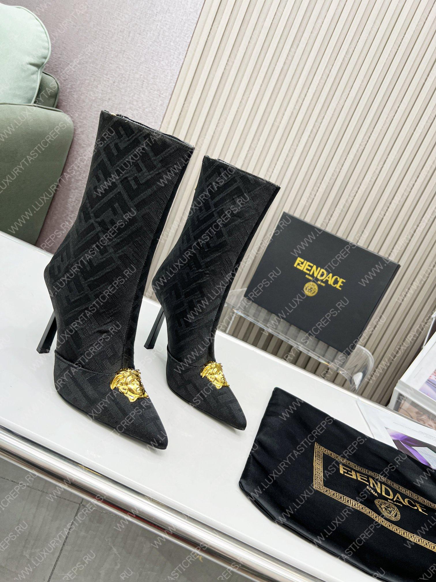 VERSACE FENDACE FF JACQUARD BOOTS BLACK 1004496