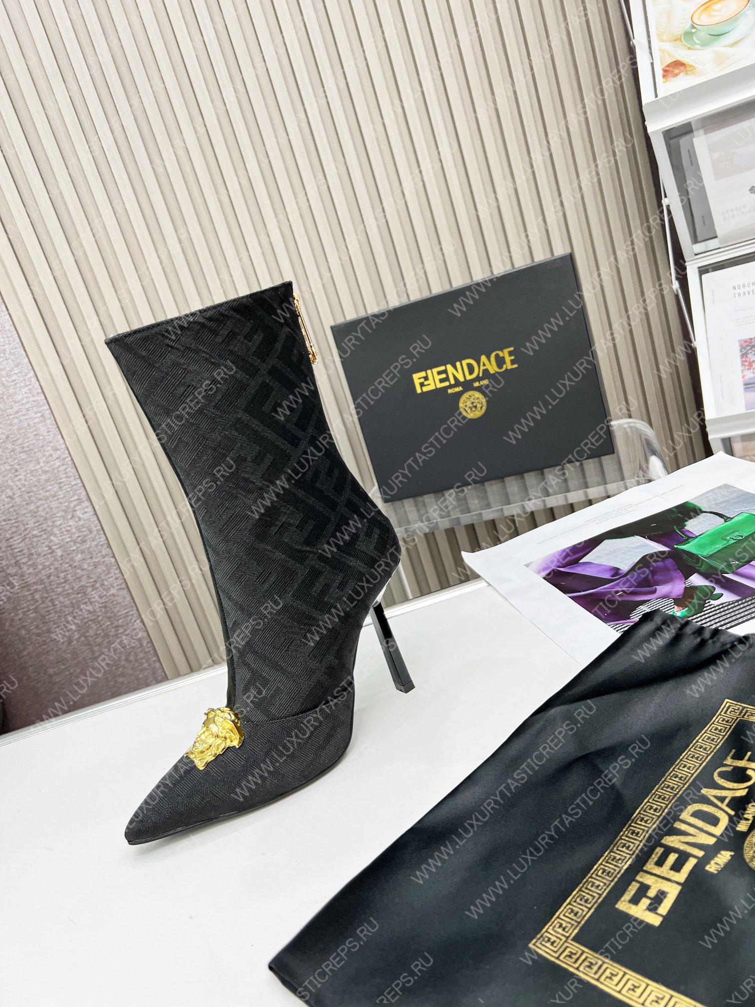 VERSACE FENDACE FF JACQUARD BOOTS BLACK 1004496