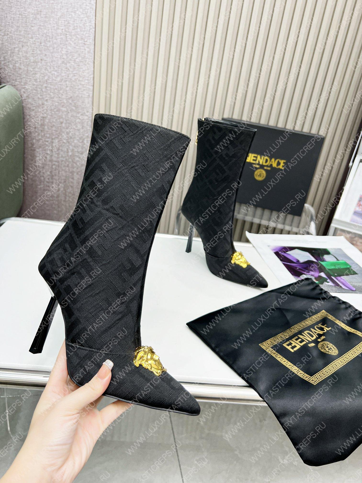 VERSACE FENDACE FF JACQUARD BOOTS BLACK 1004496