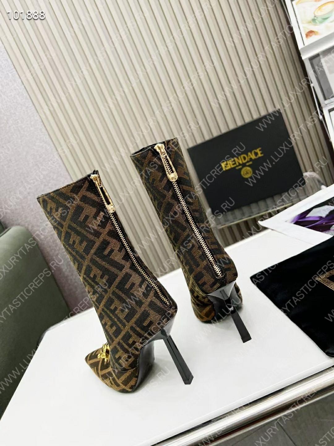 VERSACE FENDACE FF JACQUARD ANKLE BOOTS BROWN 1004496