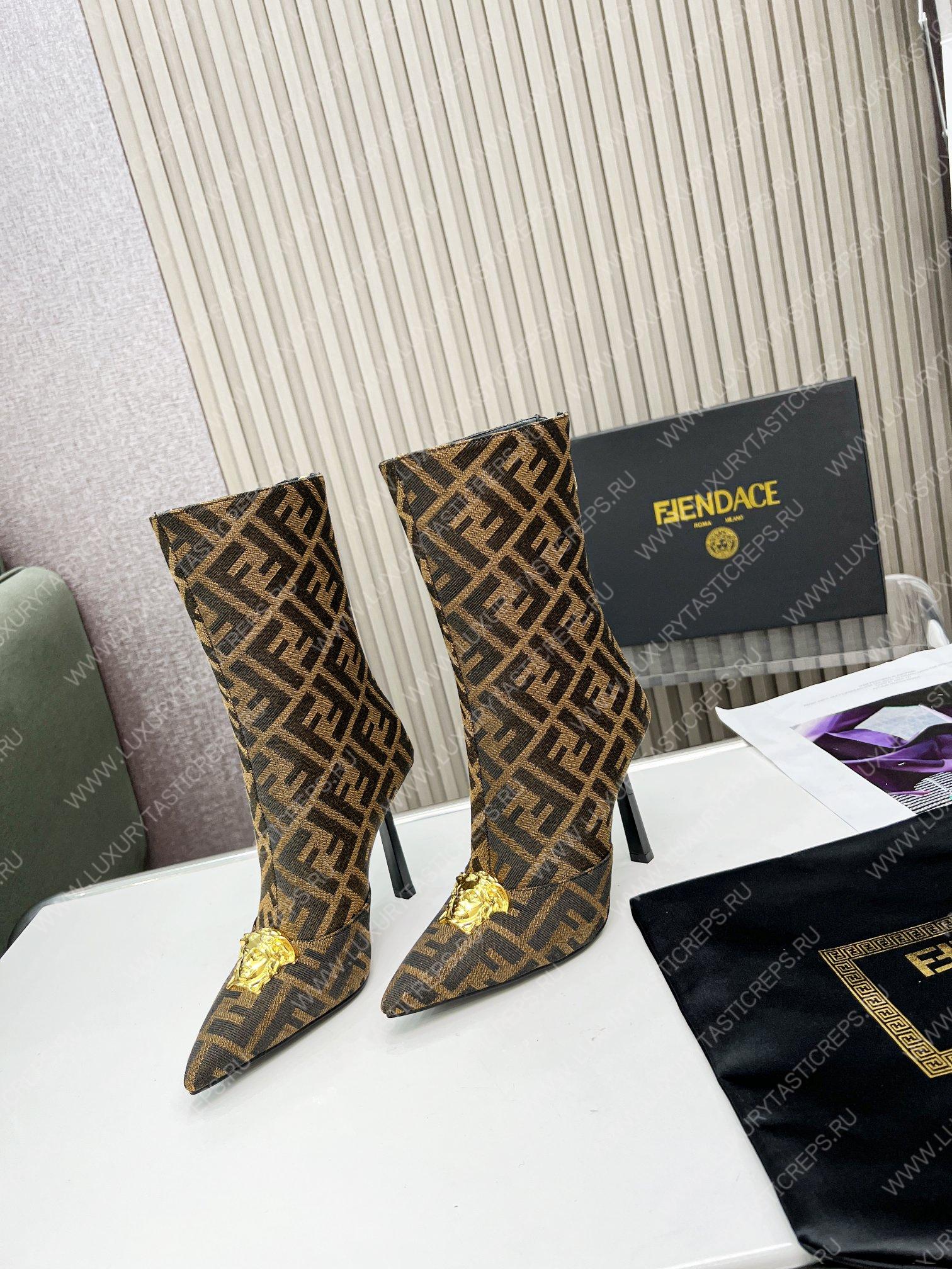 VERSACE FENDACE FF JACQUARD BOOTS BROWN 1004496