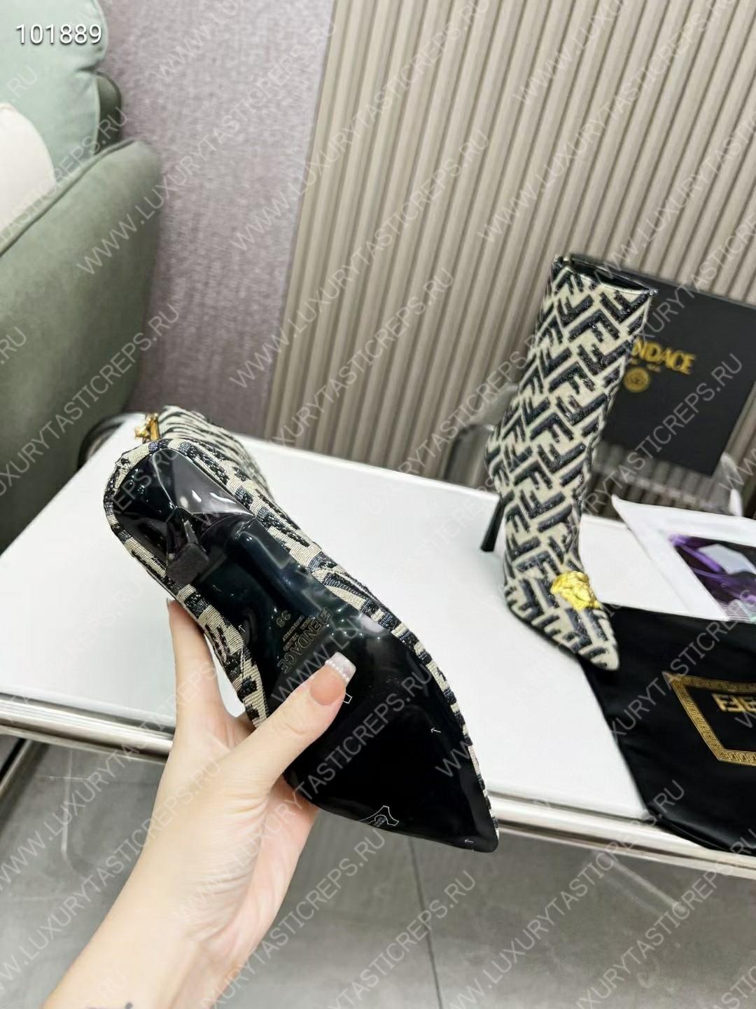 VERSACE FENDACE FF JACQUARD ANKLE BOOTS GREY 1004496