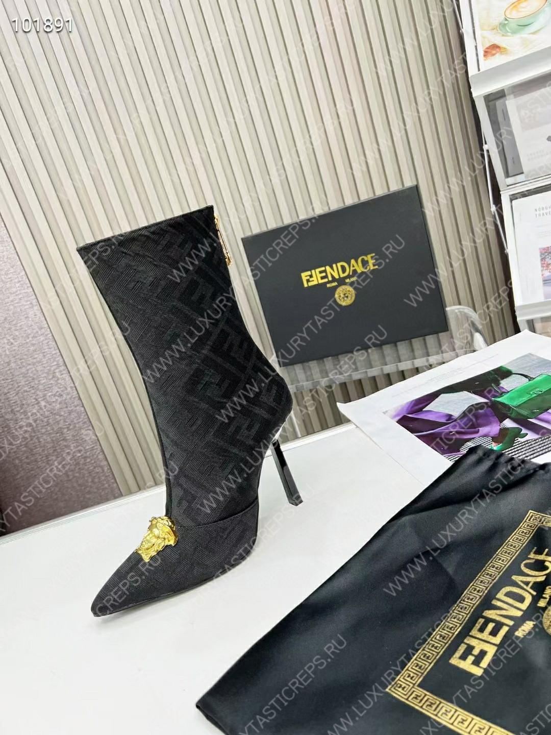 VERSACE FENDACE FF JACQUARD ANKLE BOOTS BLACK 1004496