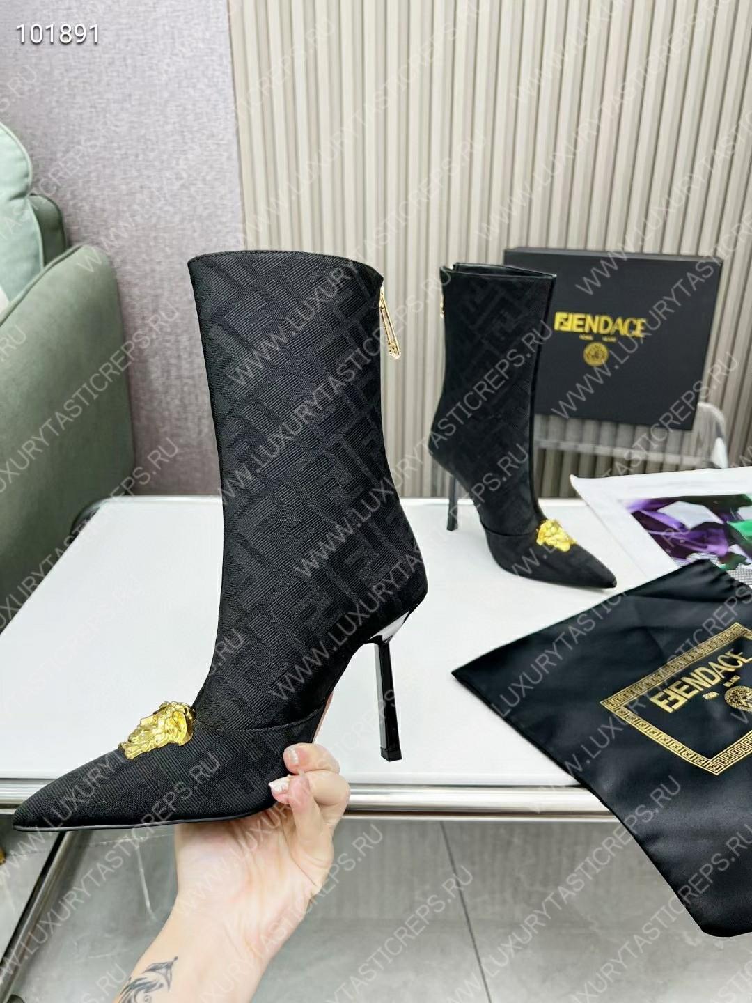 VERSACE FENDACE FF JACQUARD ANKLE BOOTS BLACK 1004496