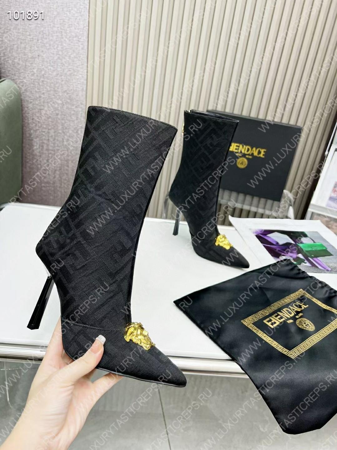 VERSACE FENDACE FF JACQUARD ANKLE BOOTS BLACK 1004496