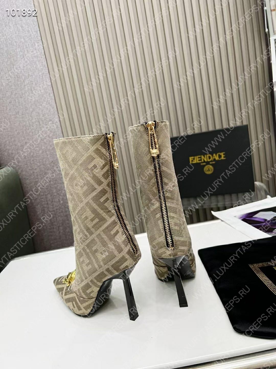 VERSACE FENDACE FF JACQUARD ANKLE BOOTS BEIGE 1004496