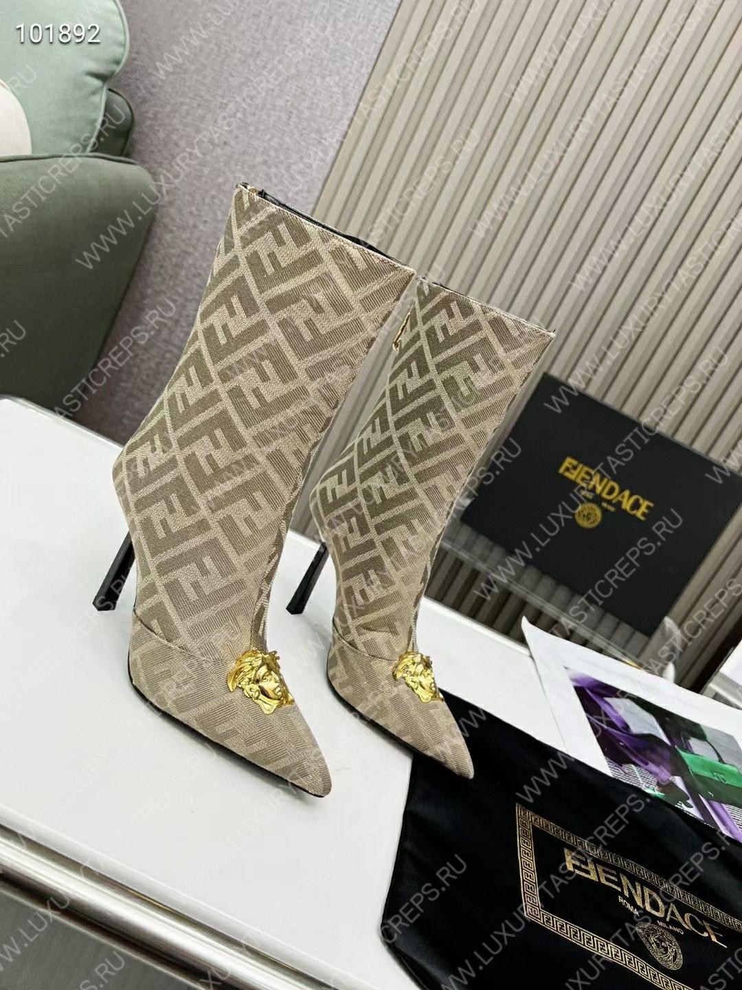 VERSACE FENDACE FF JACQUARD ANKLE BOOTS BEIGE 1004496