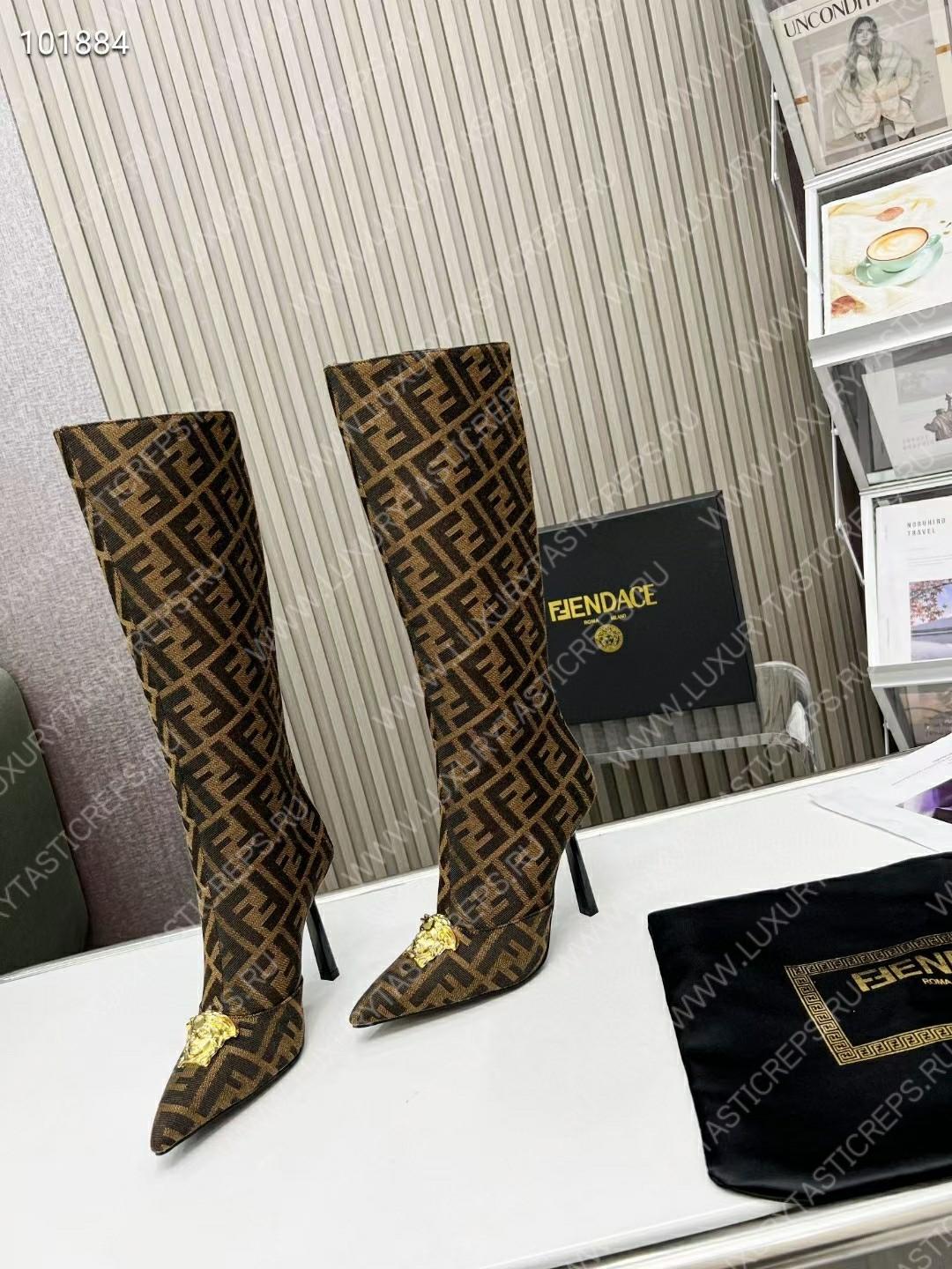 VERSACE FENDACE FF JACQUARD BOOTS DARK BROWN 1004496