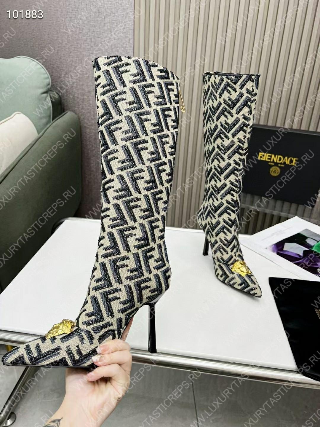 VERSACE FENDACE FF JACQUARD BOOTS LIGHT BROWN 1004496