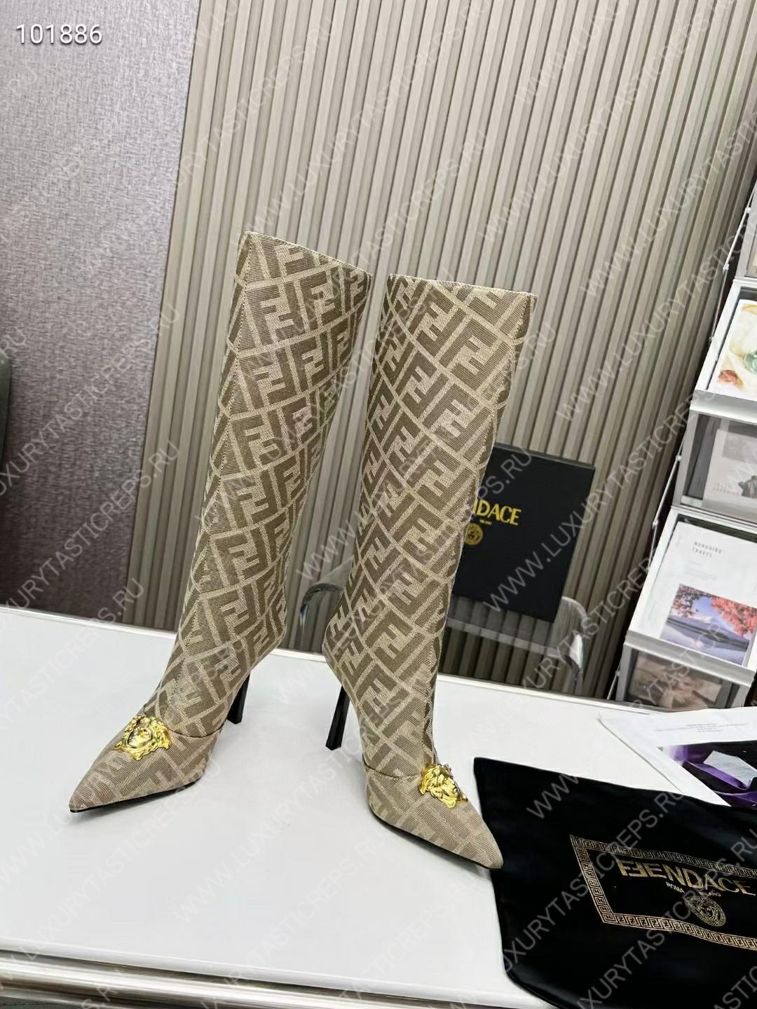VERSACE FENDACE FF JACQUARD BOOTS BEIGE 1004496