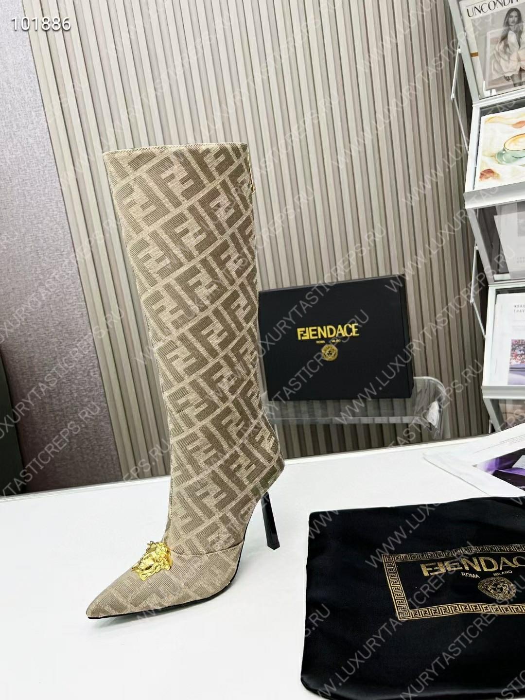 VERSACE FENDACE FF JACQUARD BOOTS BEIGE 1004496