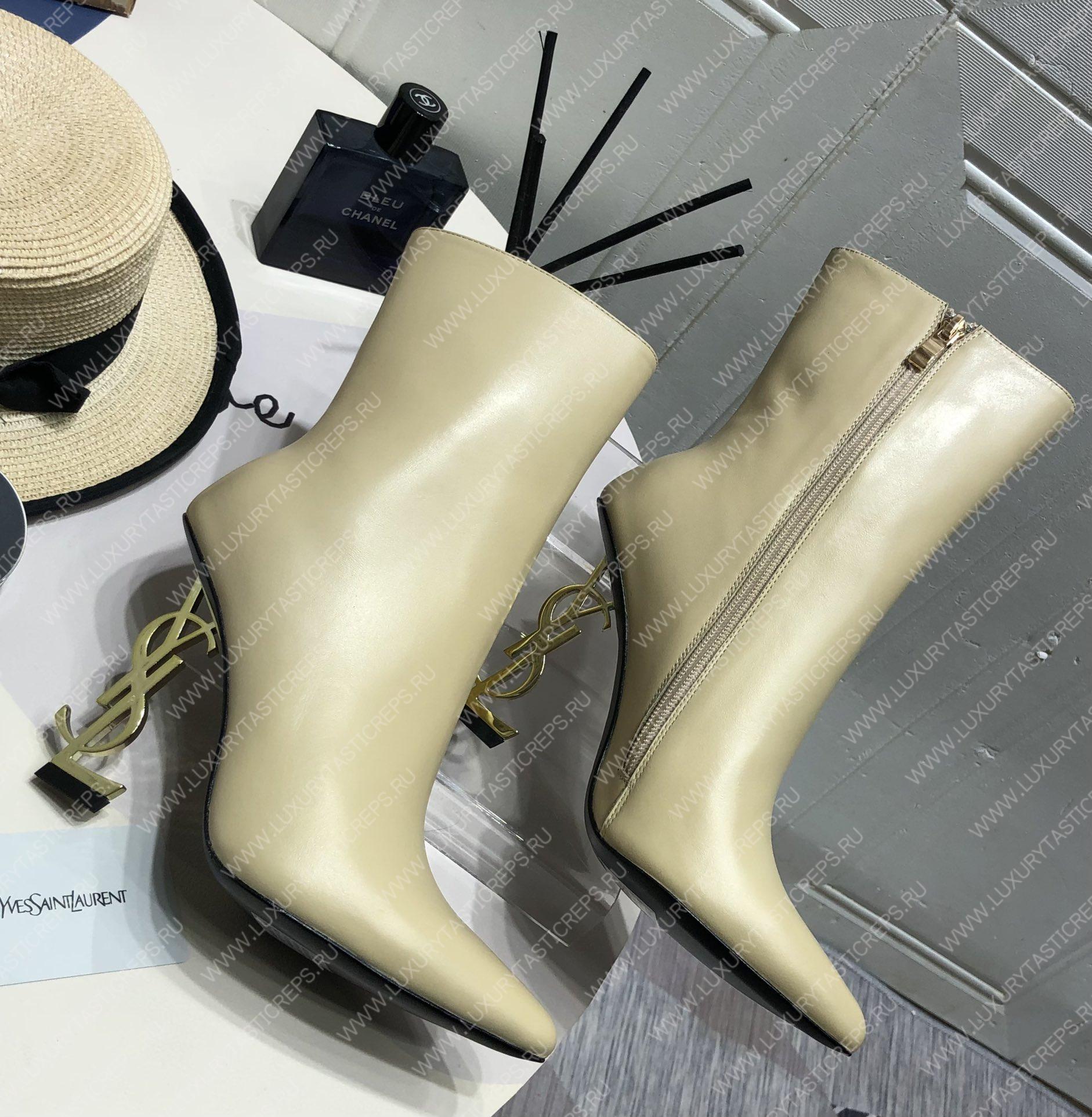 YVES SAINT LAURENT HEELED ANKLE BOOTS LIGHT BEIGE 693133