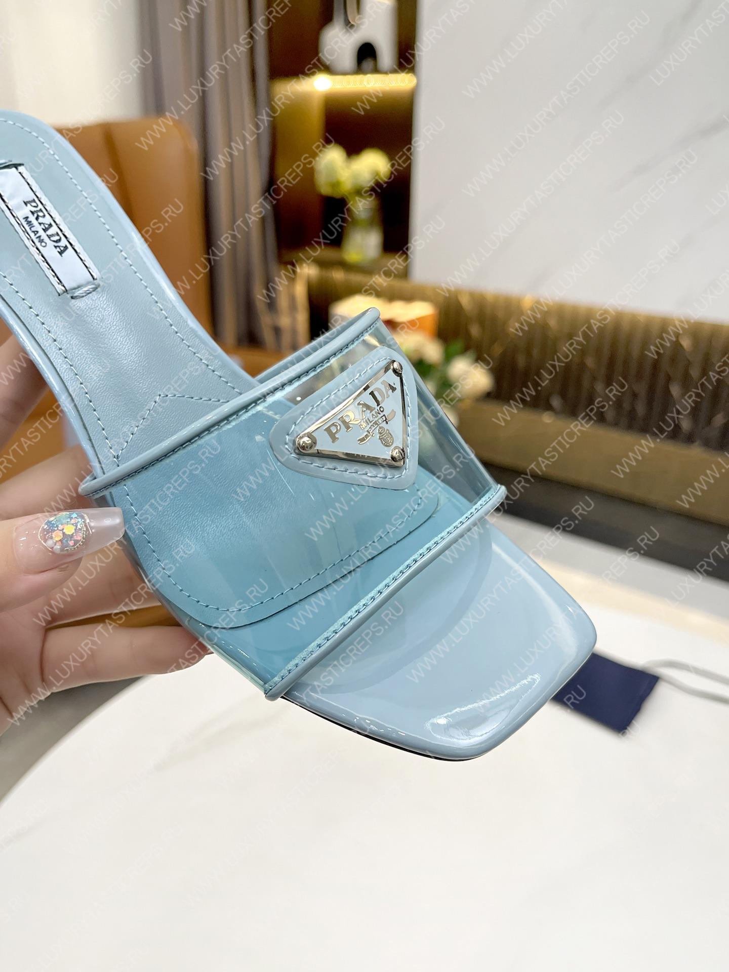 Pra*a plexiglas and patent leather sandals light blue 1xx644