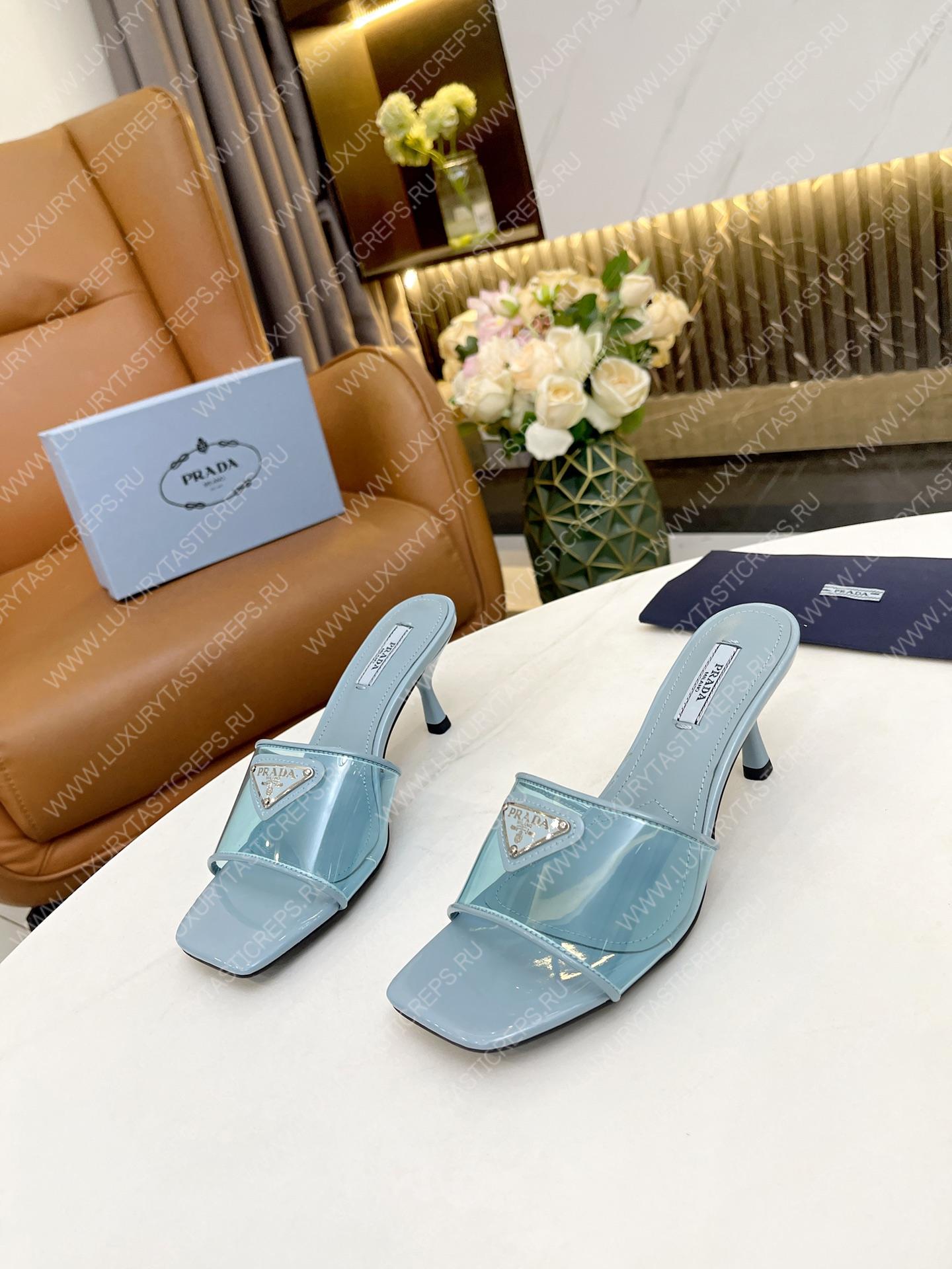 Pra*a plexiglas and patent leather sandals light blue 1xx644