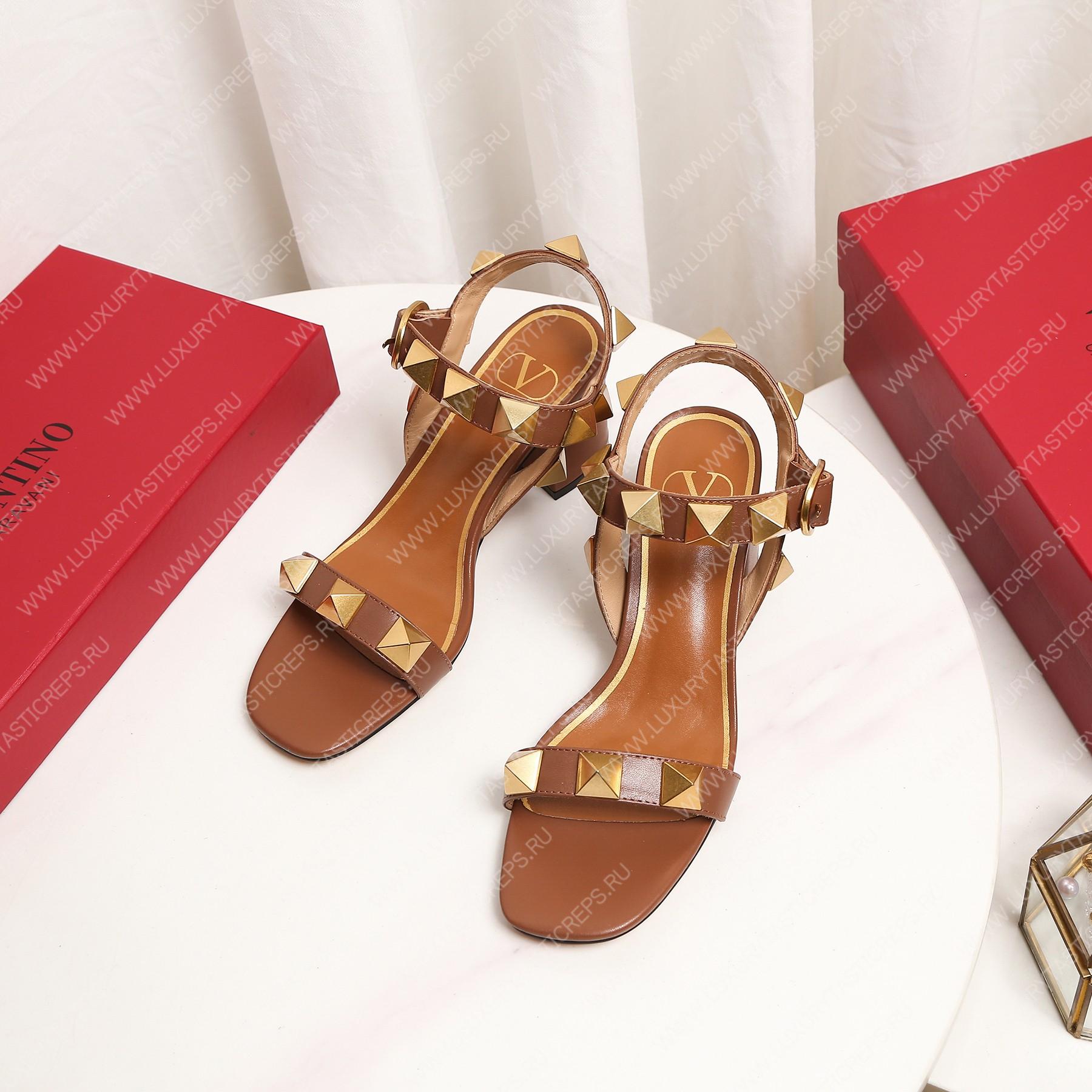 VALENTINO ROMAN STUD SANDAL BROWN 1W2S0CR2ZWM