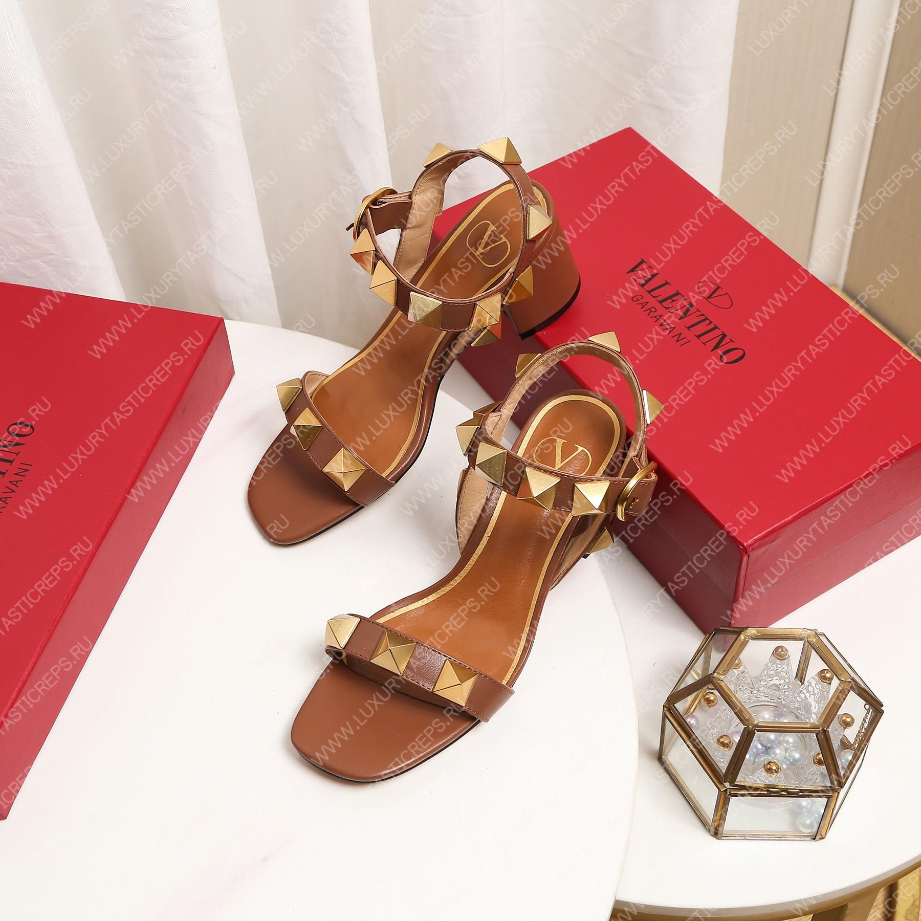 VALENTINO ROMAN STUD SANDAL BROWN 1W2S0CR2ZWM